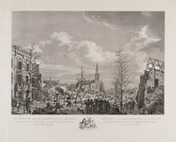 KG 07911
<br/>
Rapenburg te Leiden vanaf de Nieuwsteegbrug na de buskruitramp van 1807
<br/>
<em>Marcus, Jacob Ernst (1774-1826)</em>